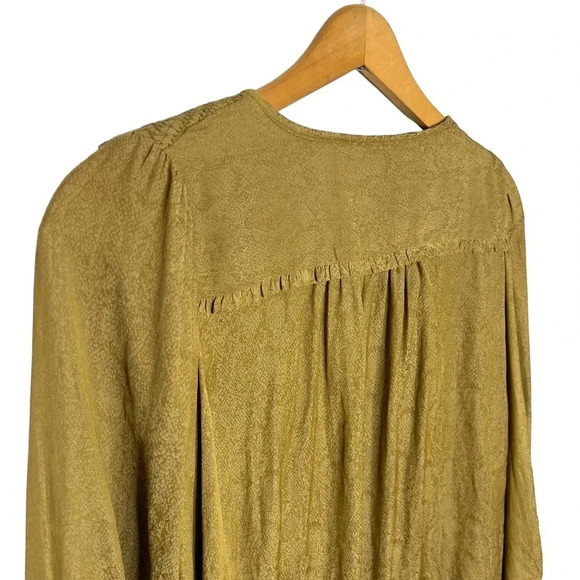 by Anthropologie Cacee Jacquard Reptile Print V Neck Button Down Blouse - Picture 8 of 13